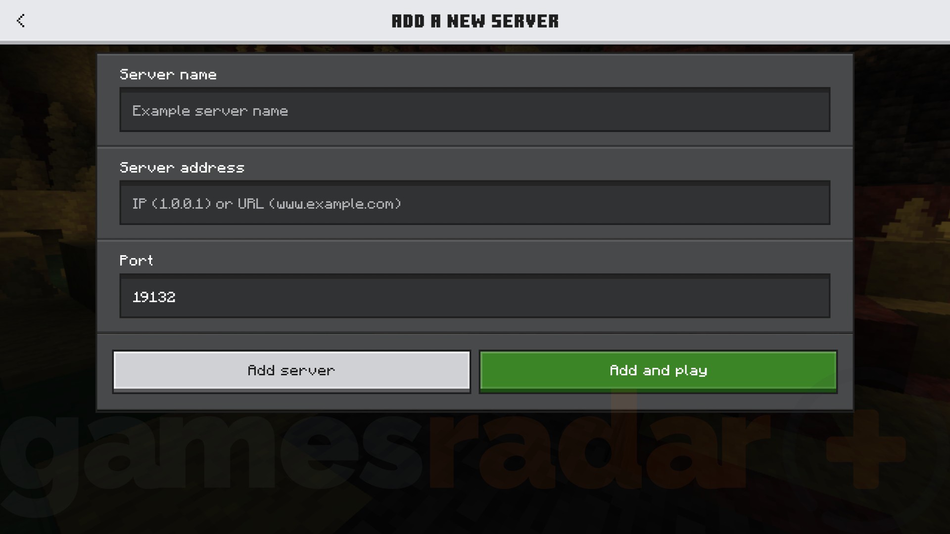 The Add Server menu in Minecraft Bedrock edition