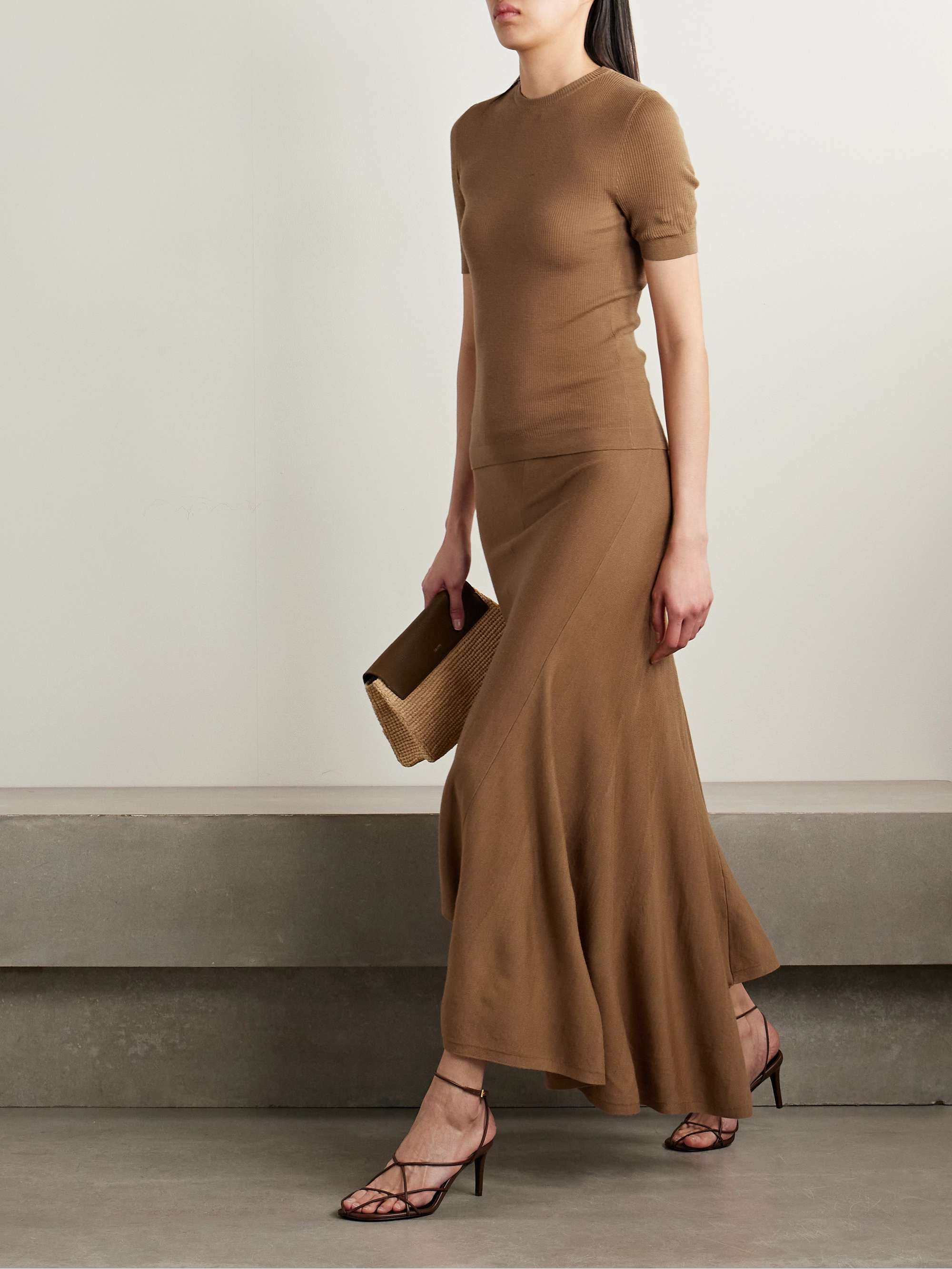 Asymmetric Wool-Blend Midi Skirt