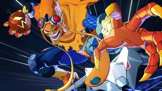 Green Goblin, in orange colors like Hobgoblin, poses in Marvel Tokon: Fighting Souls while flying on his glider, holding a pumpkin-shapped bomb