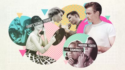 Illustration of actor James Dean and other symbols of teenagerhood
