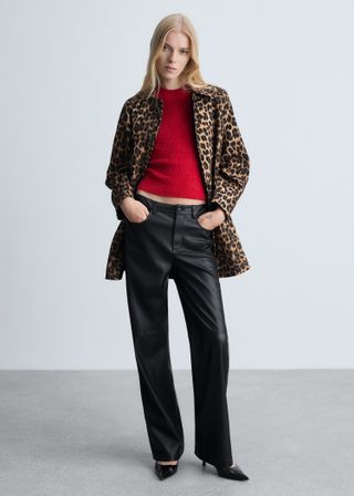 Mid-Rise Leather Effect Trousers