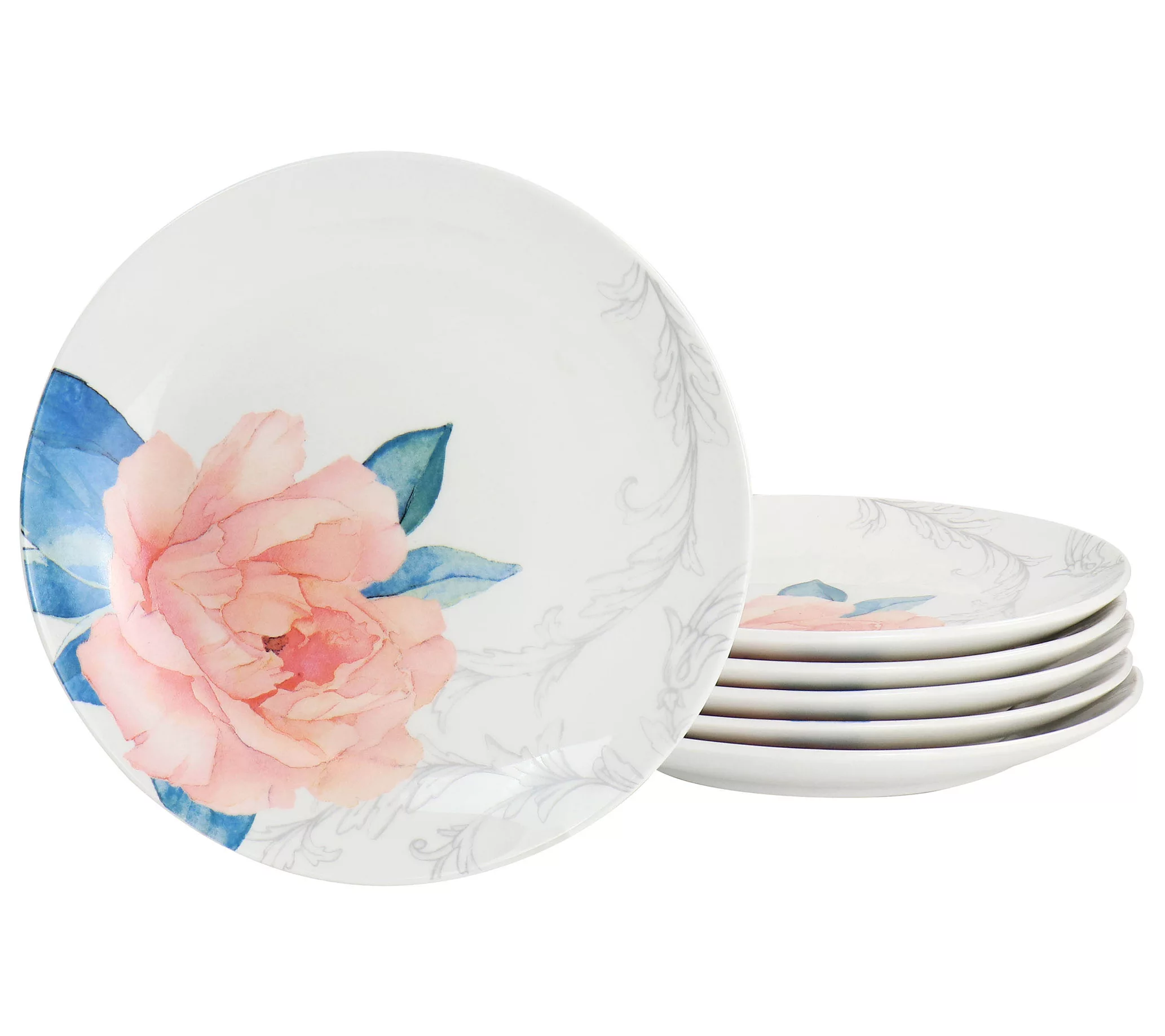 Martha Stewart Set of (6) 8" Ceramic Floral Dessert Plates