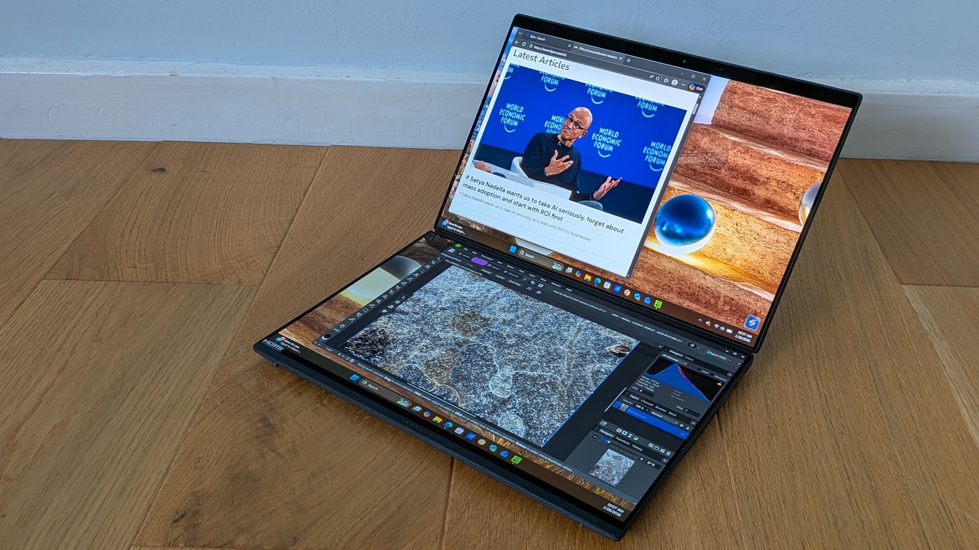 The Asus Zenbook Duo 2026 on a desk