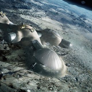 The European Space Agency has been studying what it will take to build a crewed moon outpost, seen here in an artist’s illustration.