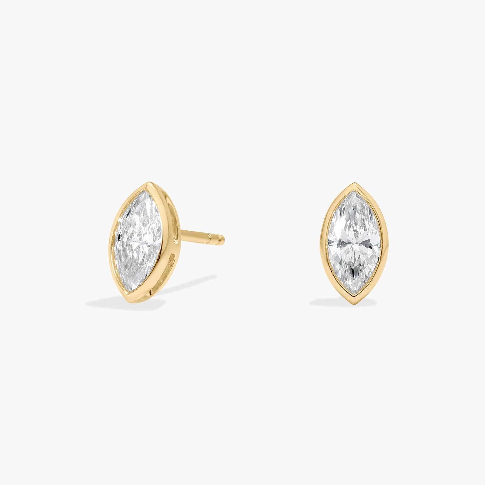 Bezel Diamond Stud Earrings With 1 Ctw Marquise Cut Diamonds in 14k Yellow Gold