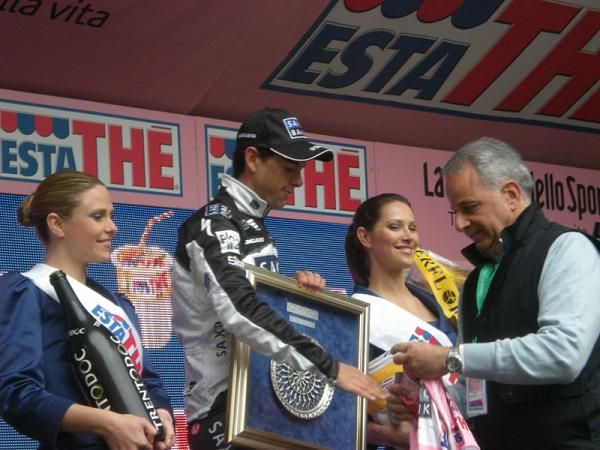 Richie Porte (Saxo Bank) on the podium after stage 11.