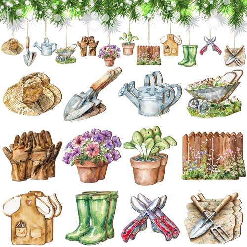 Colingmill 24 Pcs Christmas Garden Ornaments Garden Tool Shovel Trowel Wooden Ornaments for Gardening Lover Gifts Men Women Christmas Tree Decoration Holiday