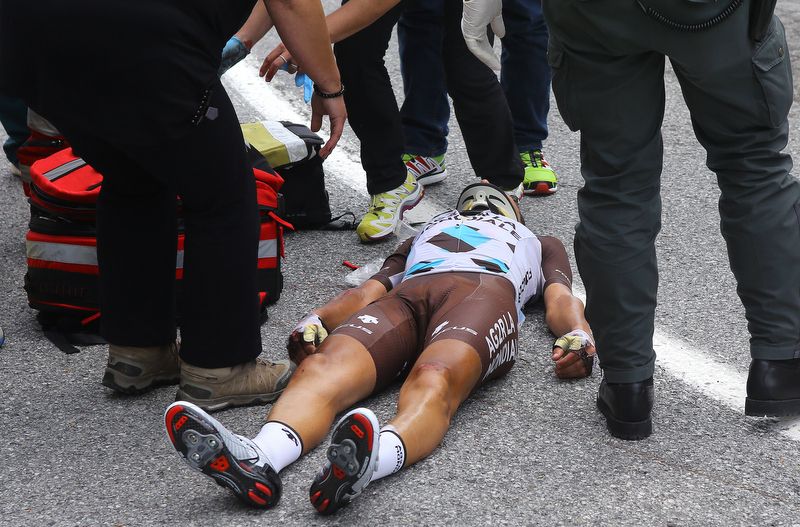 Domenico Pozzovivo crashed hard during the stage and was forced to abandon but will be ok