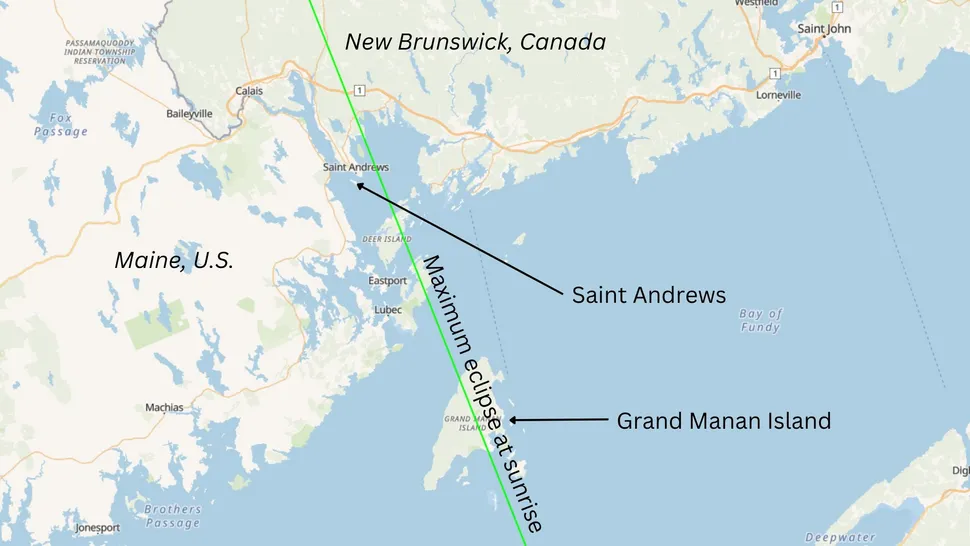 Map showing where the partial solar eclipse is visible across Canada