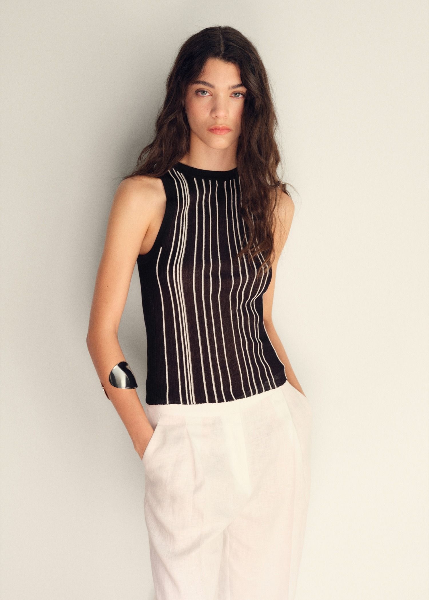 MANGO, Striped Halter-Neck Knitted Top