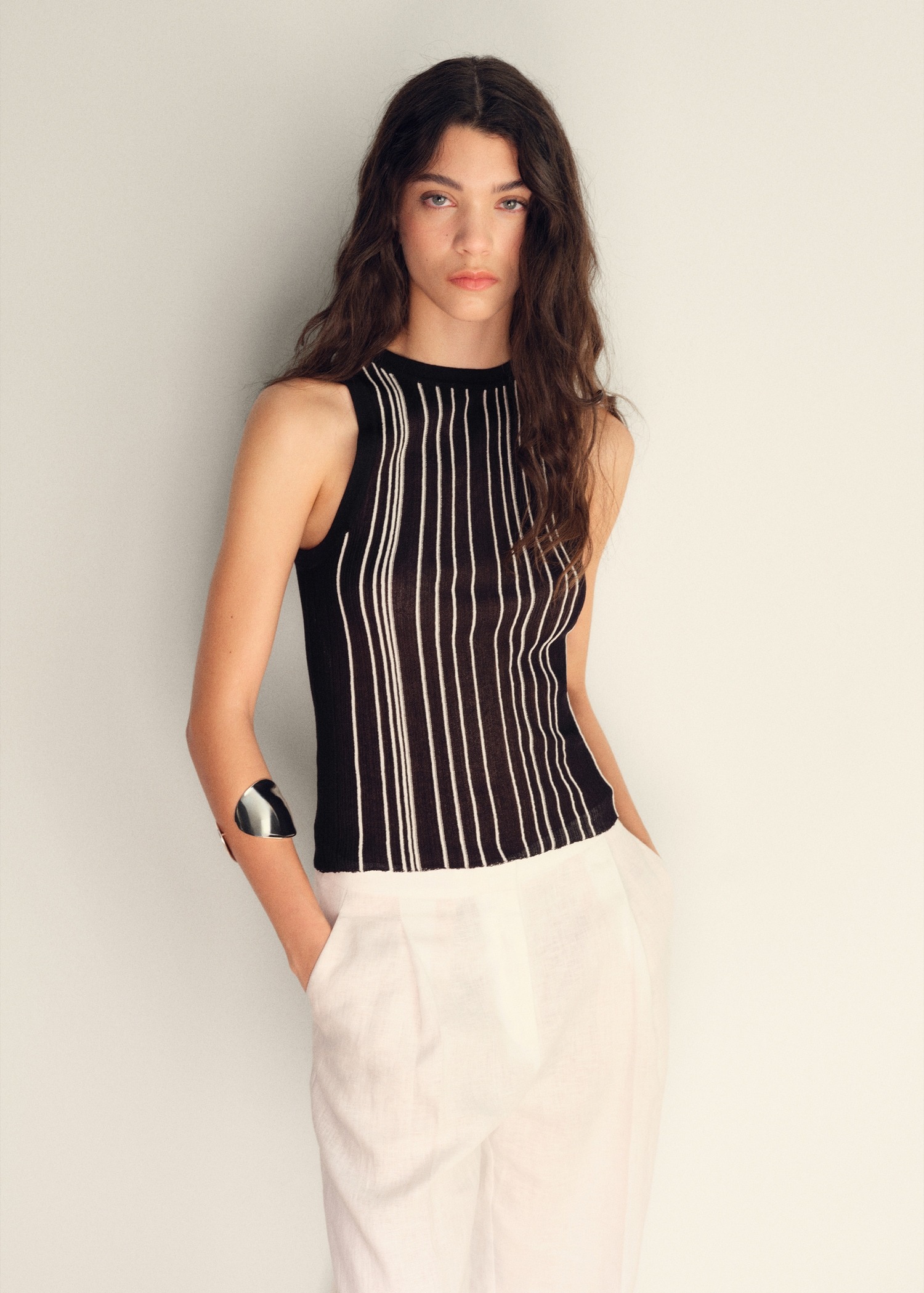MANGO, Striped Halter-Neck Knitted Top