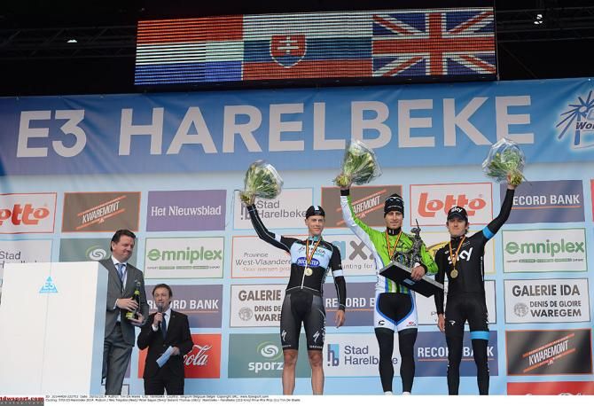 The elite men's podium at the E3