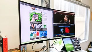 Dell UltraSharp 40 Curved Thunderbolt Hub Monitor review unit on desk