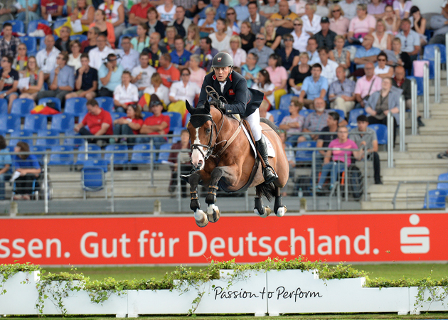 Joe CLEE (GBR) riding Utamaro d'Ecaussines during the Second Qualifying Competition for the European Team Jumping competition at the FEI European Championships in Aachen, Germany on 20 August 2015