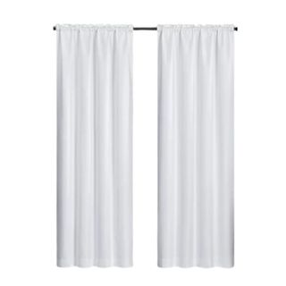 A solid white kitchen curtain