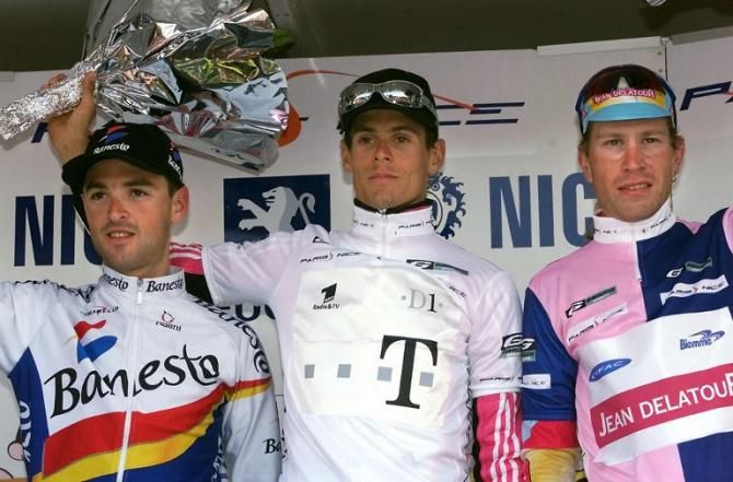 Andreas Kl&ouml;den won the 2000 edition of Paris-Nice. Joining the German on the final podium were Francisco Mancebo, left, and Laurent Brochard.