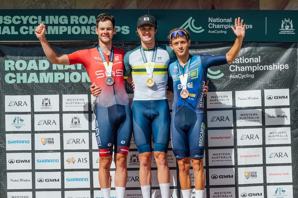 John Carter (CCACHExBodywrap) on the top step of the podium to claim the U23 men&#039;s criterium title at the AusCycling Road National Championships 2025