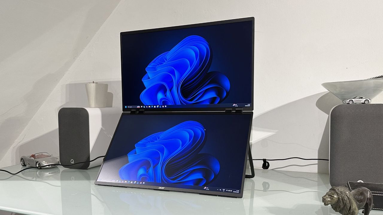 The Acer PD243Y E portable monitor in a home office during our testing