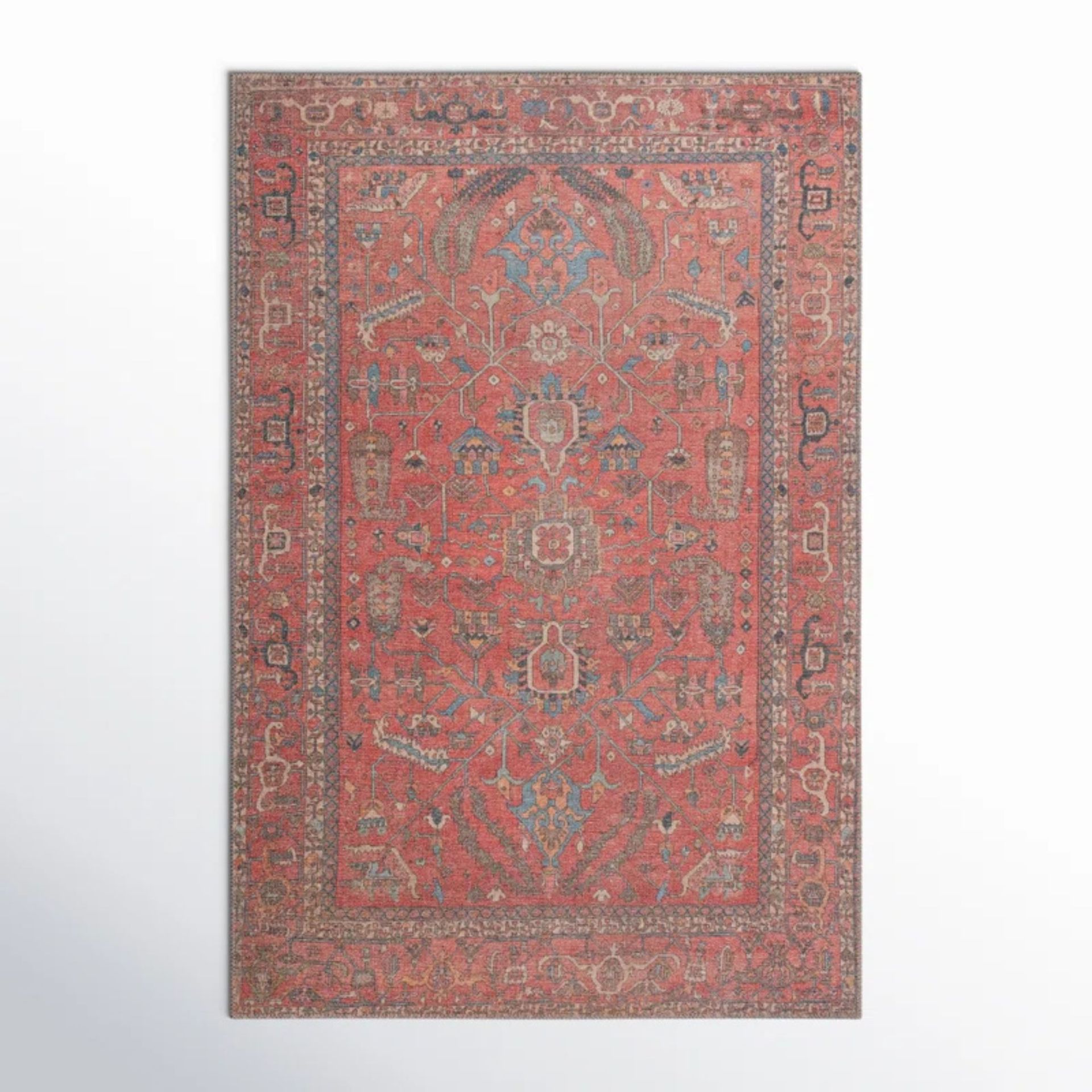 Machine Washable Brixey Oriental Red Area Rug