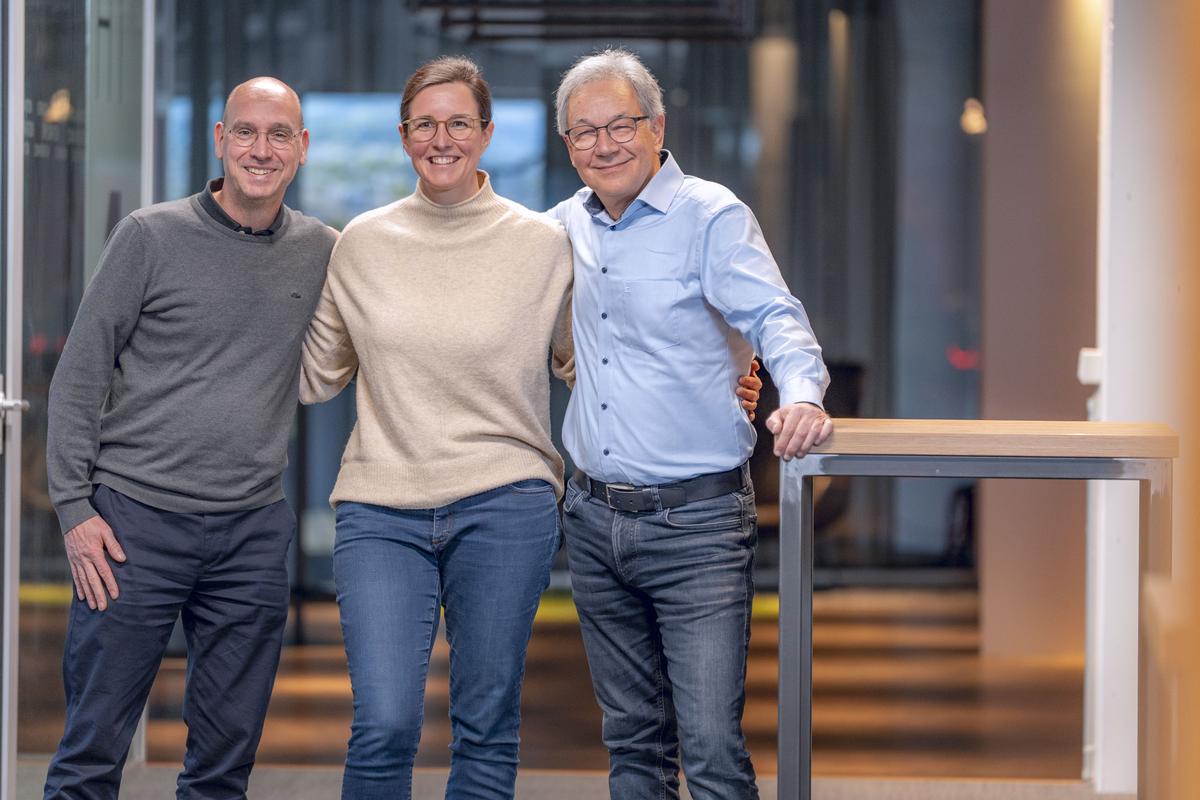 From left to right: Thomas Riedel, founder and CEO of the Riedel Group, Jaqueline Voß, executive director, strategy and innovation, at Riedel Communications, and Dr. Torsten Musiol, CEO, MECSware