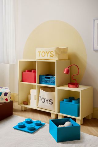 H&M home's lego collection in a neutral kids room