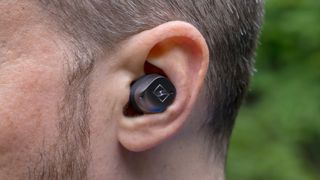 Close-up view of Sennheiser Momentum True Wireless 3 in ear.