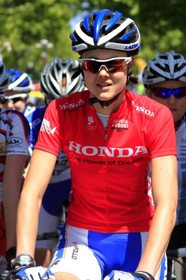 Lisa Jacobs prepares to defend the red jersey