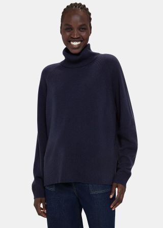 Navy Cashmere Roll Neck