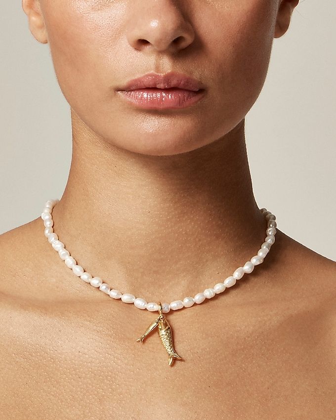 Nautical Pearl Fish Charm Necklace