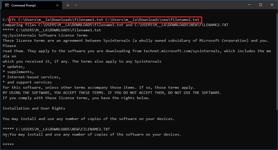 fc compare two files in different location