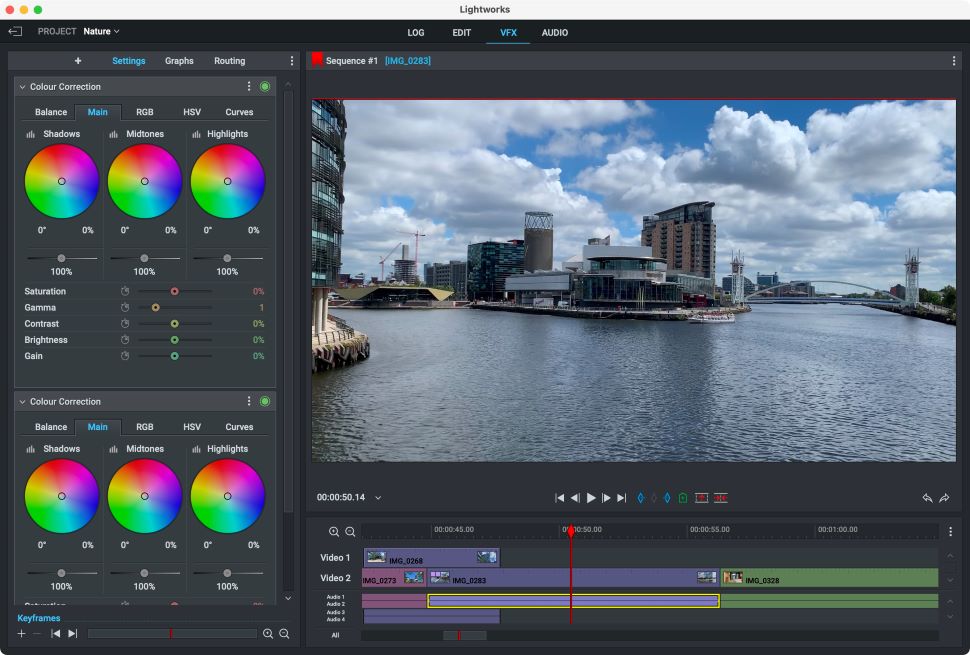 Screenshot of VFX in Lightworks video editor