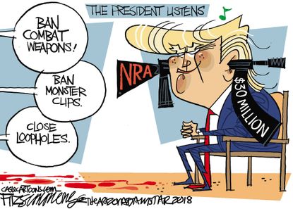 Political cartoon U.S. Trump Parkland shooting students NRA gun control