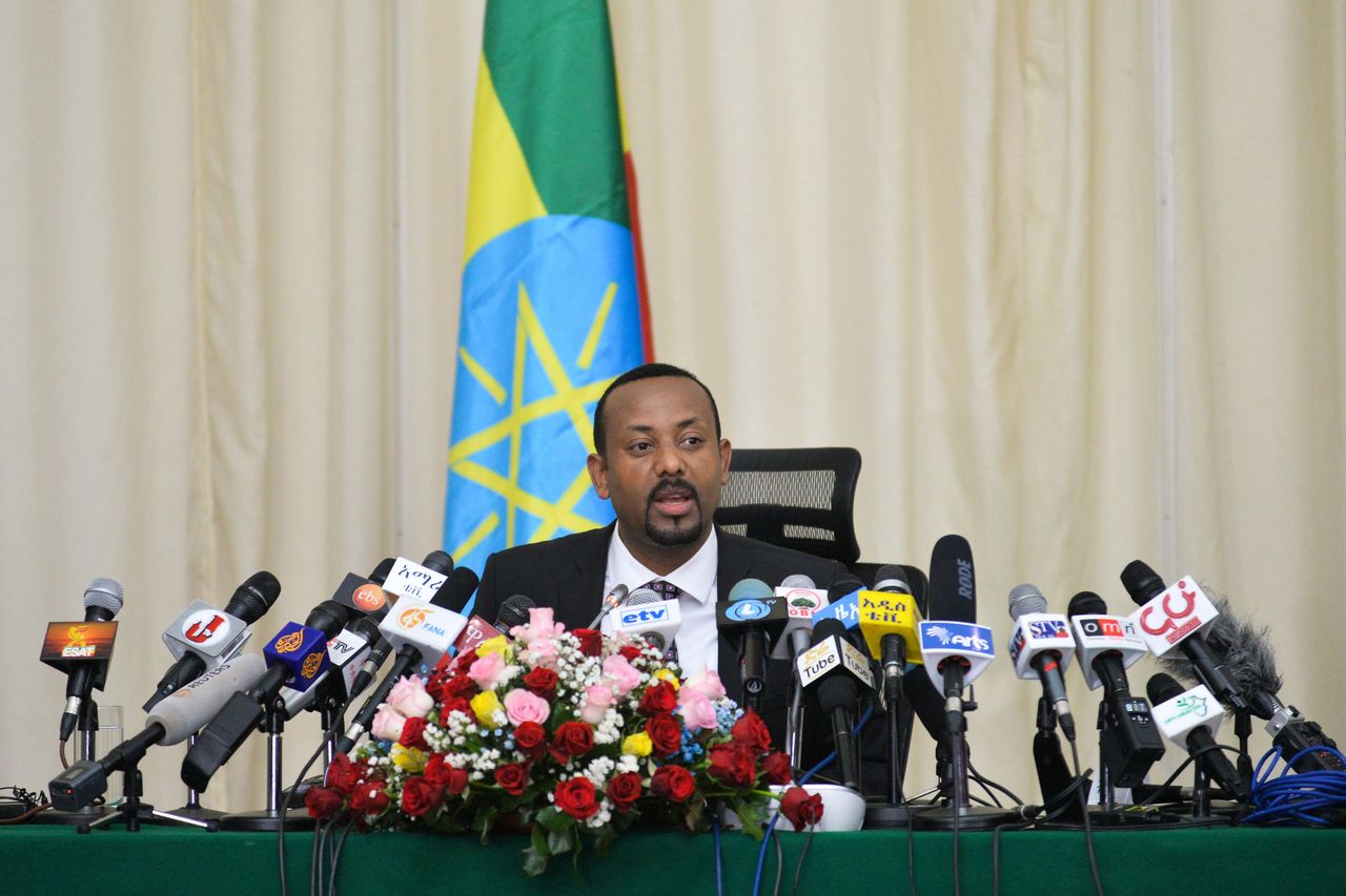 Abiy Ahmed at a press conference