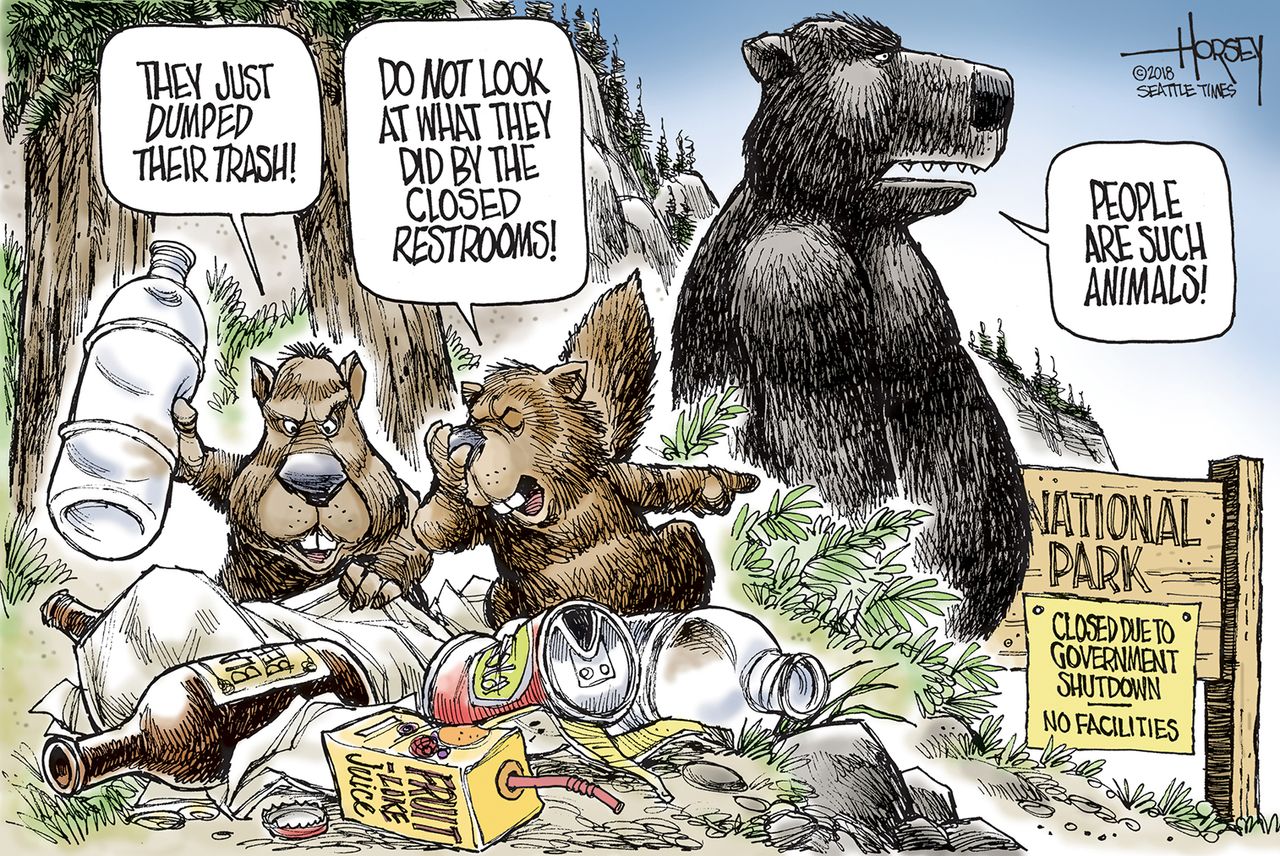 Editorial cartoon U.S. government shutdown animals national parks