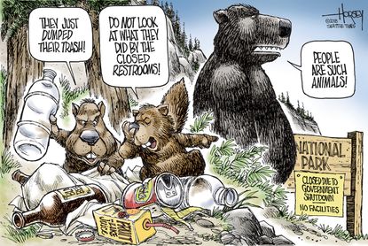 Editorial cartoon U.S. government shutdown animals national parks