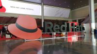 Red Hat sign at a convention centre in Boston