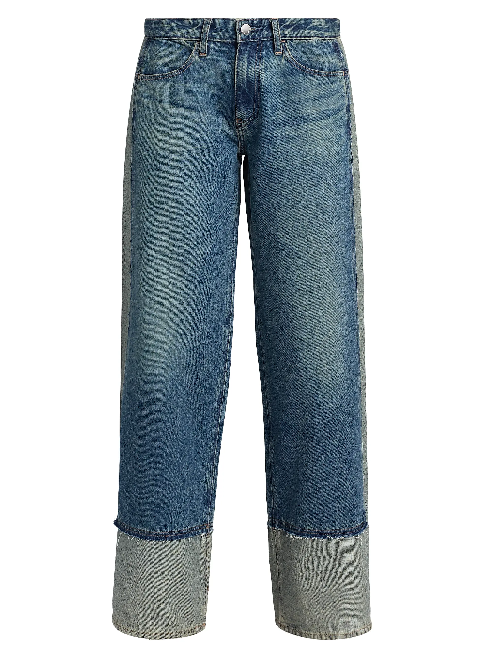 Adria Spliced Colorblocked Low-Rise Wide-Leg Jeans