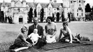 Prince Philip, Queen Elizabeth and their children outside Balmoral Castle