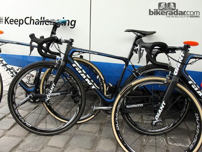 John Degenkolb (Giant-Shimano) started Paris-Roubaix on this Giant Defy Advanced SL, complete with huge 30mm-wide Dugast tubulars
