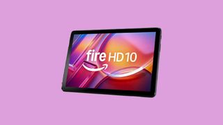 Amazon Fire tablet on a pink background