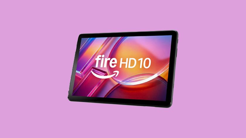 Amazon Fire tablet on a pink background