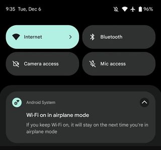Wi-Fi remains connected even during Airplane mode on Pixel devices.