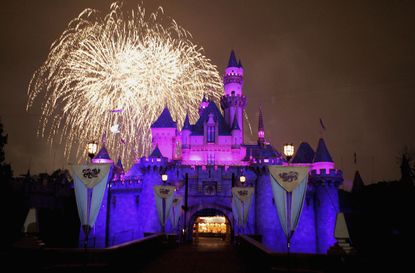 ANAHEIM, CA - MAY 4:Fireworks explode over The Sleeping Beauty Castle as part of the Disney Premiere of "Remember...Dreams Come True" the biggest firework display in Disneylands history durin