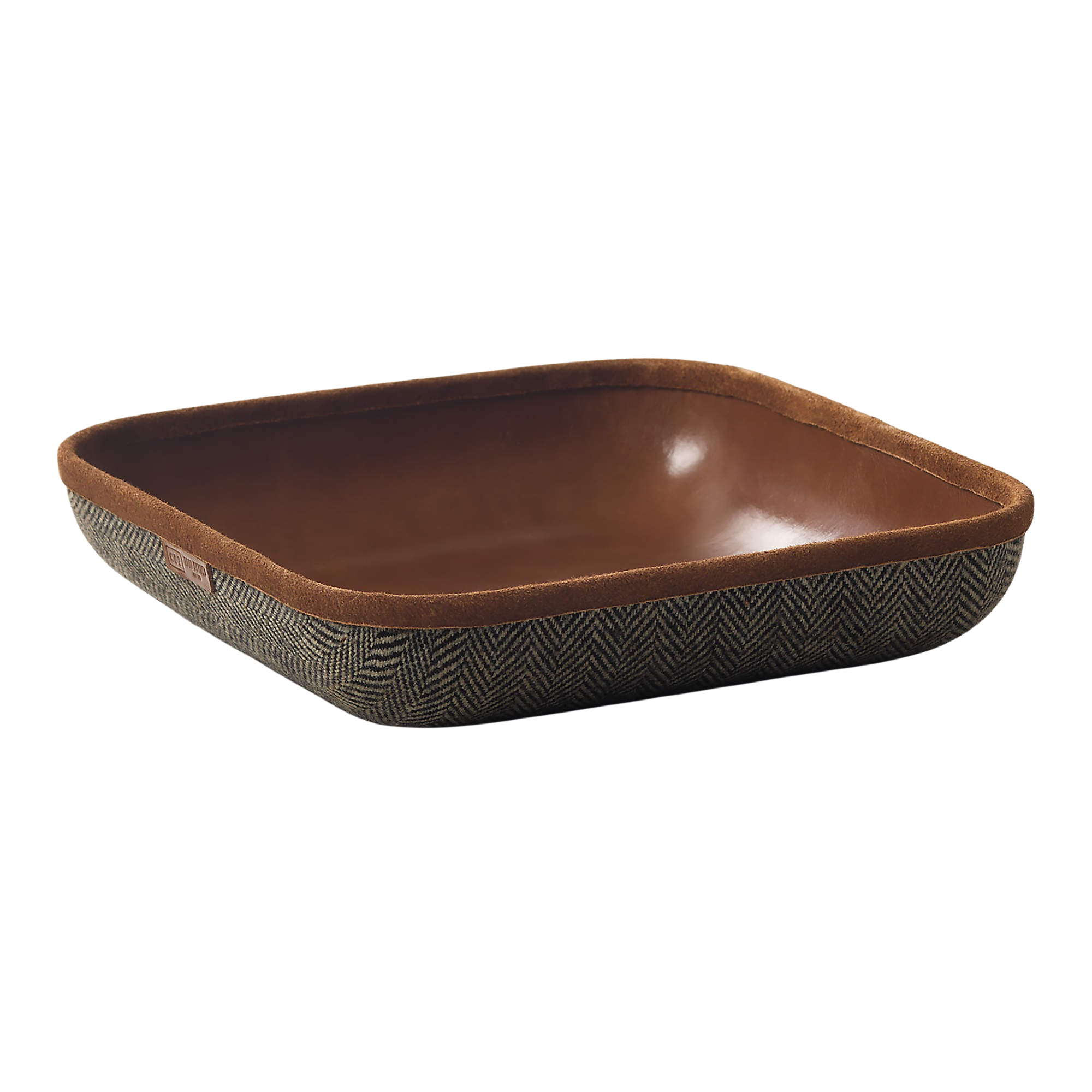 a herringbone and leather catchall