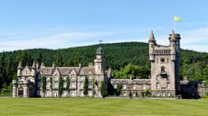 Balmoral Scottish Royal Scots baronial revival style castle and grounds in summer; Europe Great Britain, Scotland, Aberdeenshire, the Balmoral castle, summer residence of the British Royal Family