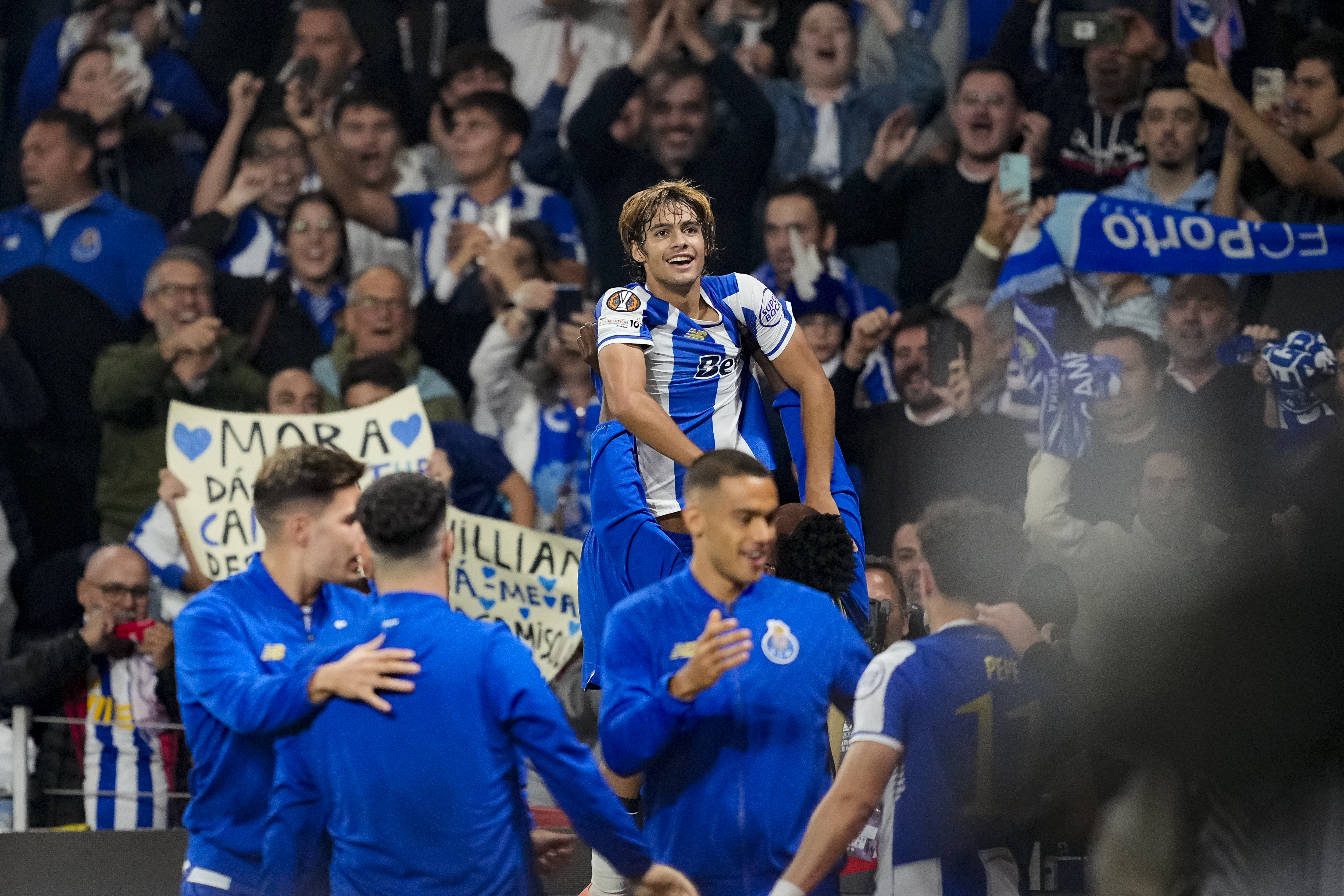 PORTO, PORTUGAL - OCTOBER 02: Rodrigo Mora of FC Porto celebrates his goal during the UEFA Europa League 2025/26 League Phase MD2 match between FC Porto and FK Crvena Zvezda at Estadio do Dragao on October 2, 2025 in Porto, Portugal. (Photo by Pedro Loureiro/Eurasia Sport Images/Getty Images)