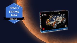 A black box featruring a white and orange four-wheeled buggy is in front of an orange planet background with the space.com logo in the top left.