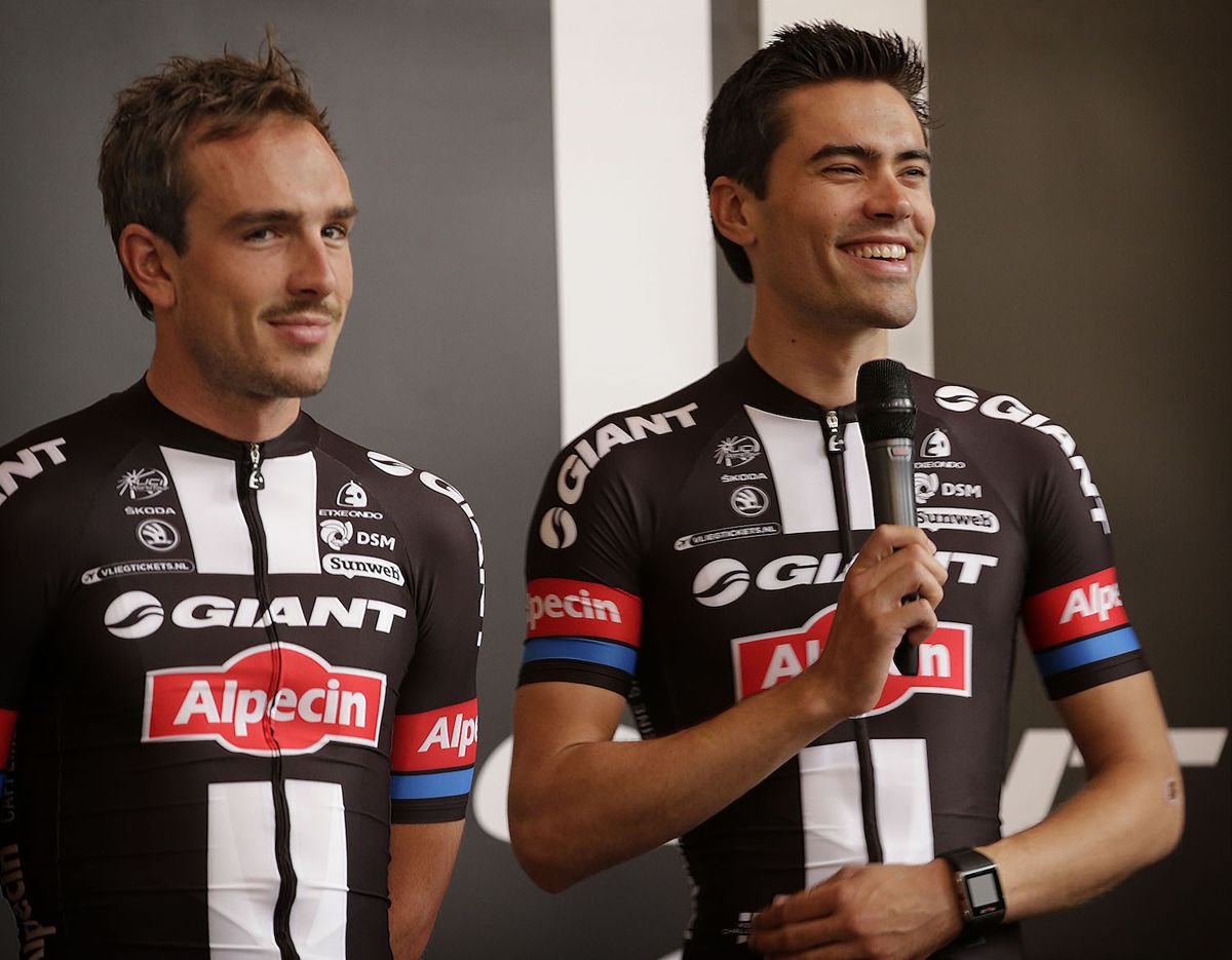 John Degenkolb with teammate Tom Dumoulin at the press conference