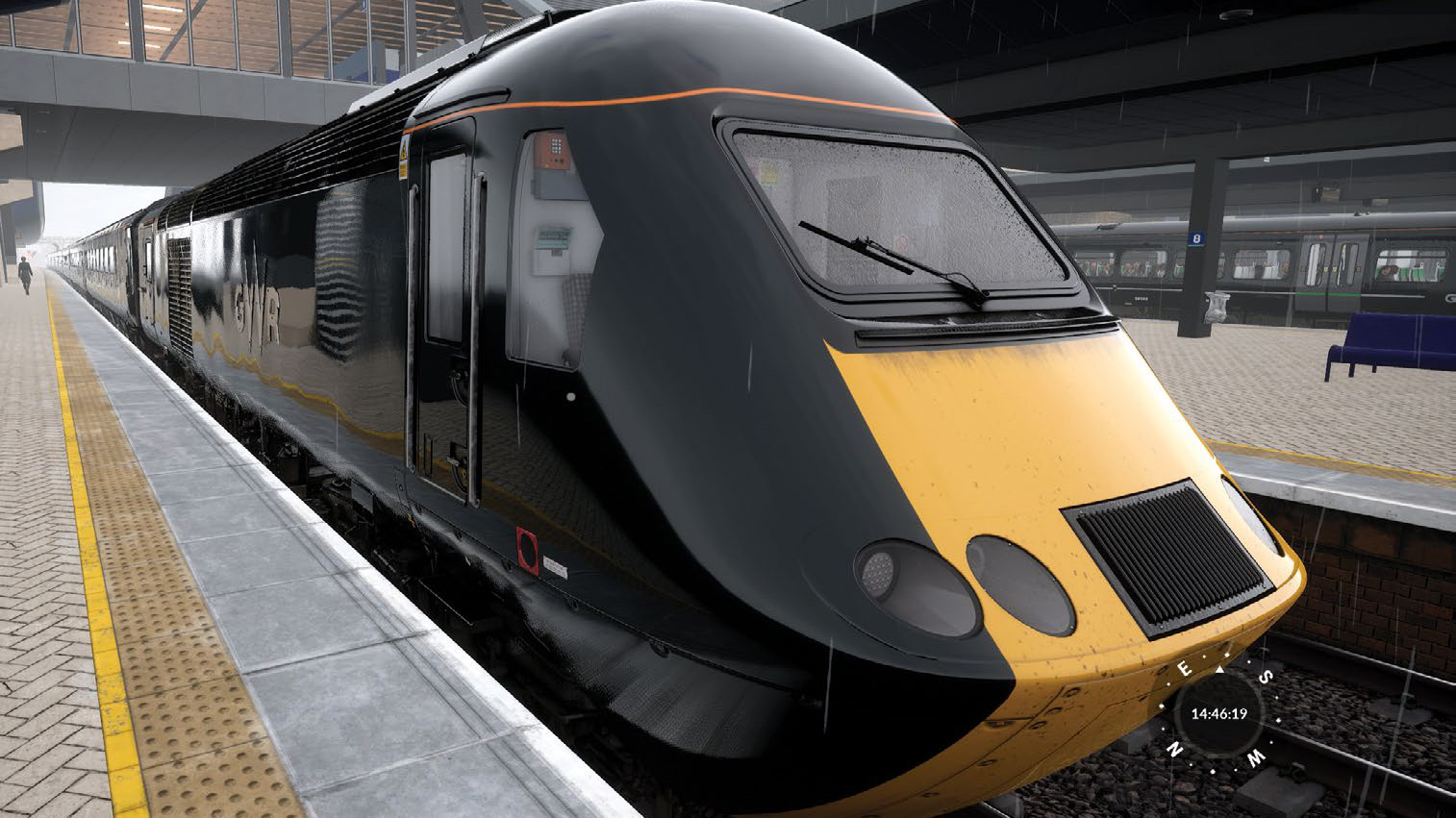 A black and yellow train