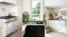 A split header image featuring three kitchens